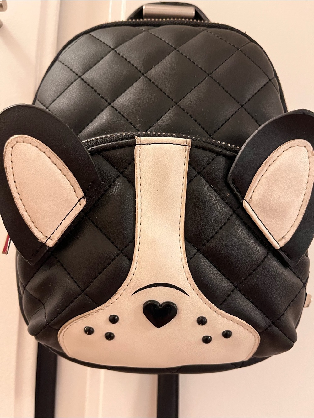 Betsey Johnson Black & Cream French Bulldog Mini Backpack-Quilted Pug Face Purse